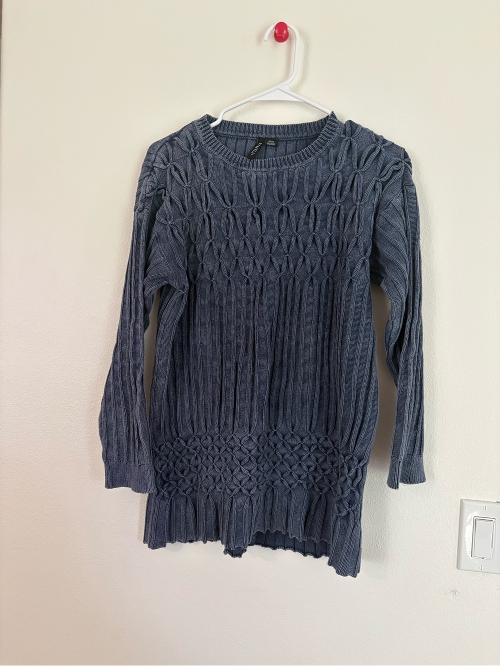 Ethyl 100% Cotton Textured Knit Pullover Crewneck Sweater - Slate Blue LARGE